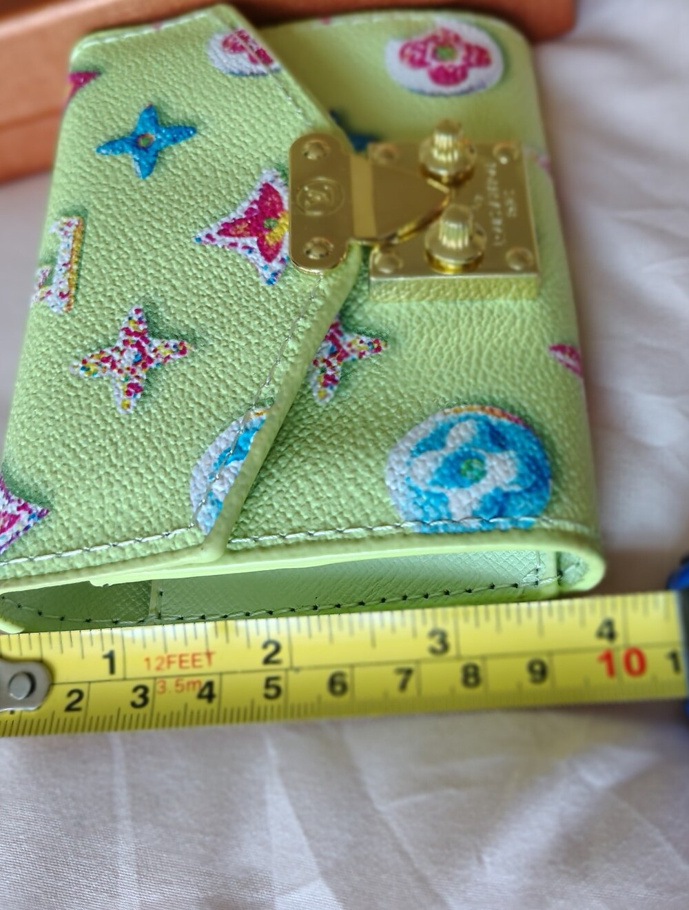 Lime Green Multicolor Designer-Inspired Wallet with Gold-Tone Clasp - Picture 8 of 8